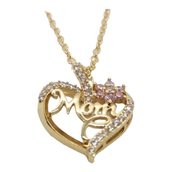 Creative Trendy Elegant Exquisite Heart Flower "MOM" Pendant Necklace - Picture 3 of 4